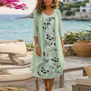 Conjunto Lorenza™ com Vestido Floral Charmoso e Cardigan Leve