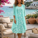 Conjunto Lorenza™ com Vestido Floral Charmoso e Cardigan Leve