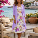 Conjunto Lorenza™ com Vestido Floral Charmoso e Cardigan Leve