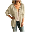 Cardigan Marelia em Linho de Algodão com Detalhes Vazados e Decote Em V
