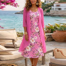 Conjunto Lorenza™ com Vestido Floral Charmoso e Cardigan Leve